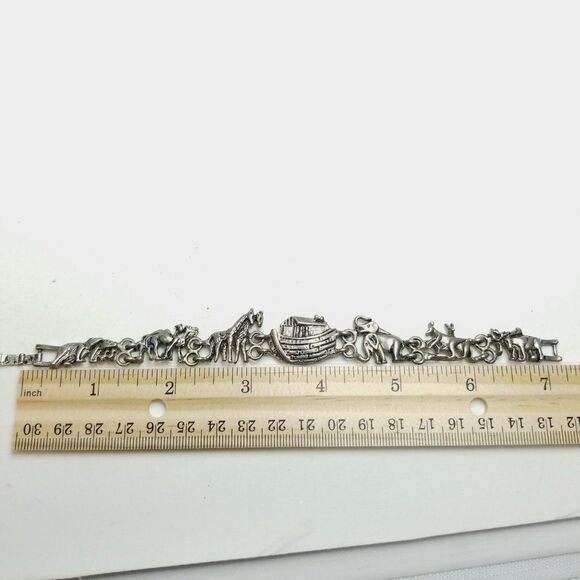 Vintage Noahs Arc Charm Bracelet, Silver Tone Metal LInks Biblical Story Classic - Picture 4 of 6